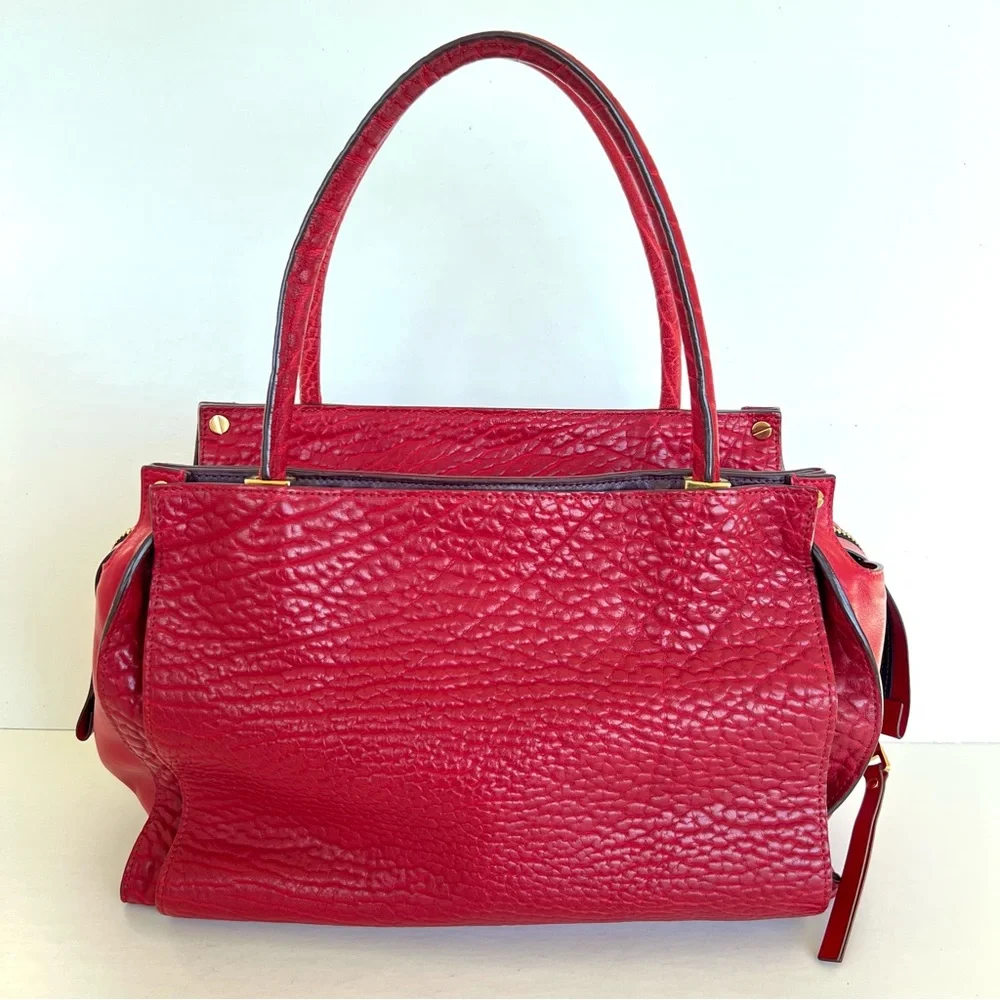 CHLOE Dree Red Structured Pebbled Leather Gold Hardware Shoulder Tote Satchel